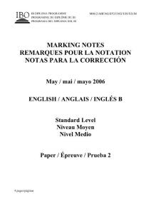 2006年IB国际认证考试英语B科目试卷二评分标准答案