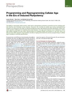 Programming and Reprogramming Cellular Age inthe Era of Induced Pluripotency