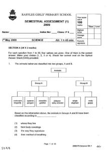 2009年新加坡中小学统一考试小学五年级科学试卷