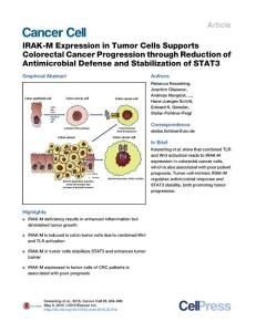 Cancer Cell-2016-IRAK-M Expression in Tumor Cells Supports Colorectal Cancer Progression through Reduction of Antimicrobial Defense and Stabilization of STAT3