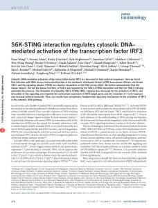 ni.3433-S6K-STING interaction regulates cytosolic DNA–mediated activation of the transcription factor IRF3
