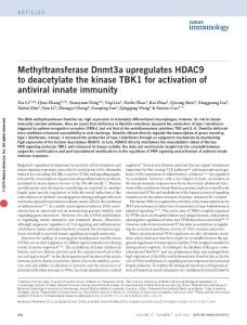 ni.3464-Methyltransferase Dnmt3a upregulates HDAC9 to deacetylate the kinase TBK1 for activation of antiviral innate immunity
