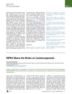 Cancer Cell-2016-RIPK3 Slams the Brake on Leukemogenesis