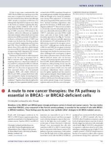 nsmb.3276-A route to new cancer therapies- the FA pathway is essential in BRCA1- or BRCA2-deficient cells