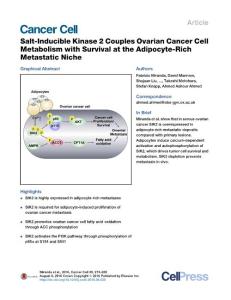 Cancer Cell-2016-Salt-Inducible Kinase 2 Couples Ovarian Cancer Cell Metabolism with Survival at the Adipocyte-Rich Metastatic Niche