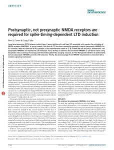nn.4343-Postsynaptic, not presynaptic NMDA receptors are required for spike-timing-dependent LTD induction