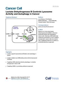 Cancer Cell-2016-Lactate Dehydrogenase B Controls Lysosome Activity and Autophagy in Cancer