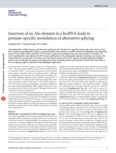 nsmb.3302-Insertion of an Alu element in a lncRNA leads to primate-specific modulation of alternative splicing
