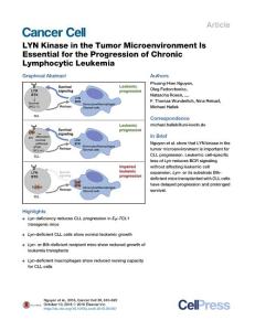 Cancer Cell-216-LYN Kinase in the Tumor Microenvironment Is Essential for the Progression of Chronic Lymphocytic Leukemia