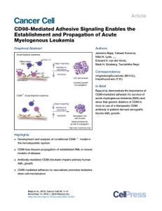 Cancer Cell-2016-CD98-Mediated Adhesive Signaling Enables the Establishment and Propagation of Acute Myelogenous Leukemia
