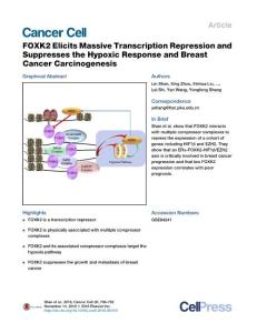 Cancer Cell-2016-FOXK2 Elicits Massive Transcription Repression and Suppresses the Hypoxic Response and Breast Cancer Carcinogenesis