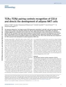 ni.3622-TCRα-TCRβ pairing controls recognition of CD1d and directs the development of adipose NKT cells