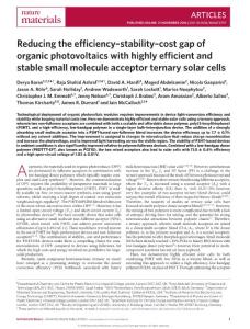 nmat4797-Reducing the efficiency–stability–cost gap of organic photovoltaics with highly efficient and stable small molecule acceptor ternary solar cells