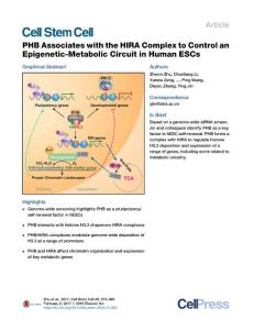 Cell Stem Cell-2017-PHB Associates with the HIRA Complex to Control an Epigenetic-Metabolic Circuit in Human ESCs