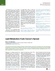 Cell Metabolism-2017-Lipid Metabolism Fuels Cancer’s Spread