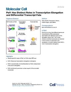 Molecular Cell-2017-Paf1 Has Distinct Roles in Transcription Elongation and Differential Transcript Fate