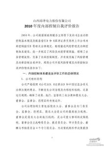 漳泽电力：2010年度内部控制自我评价报告