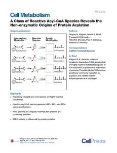 Cell Metabolism-2017-A Class of Reactive Acyl-CoA Species Reveals the Non-enzymatic Origins of Protein Acylation
