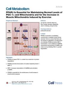 Cell Metabolism-2017-PPARβ Is Essential for Maintaining Normal Levels of PGC-1α and Mitochondria and for the Increase in Muscle Mitochondria Induced by Exercise
