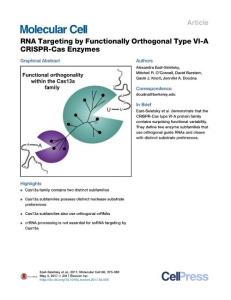 Molecular Cell-2017-RNA Targeting by Functionally Orthogonal Type VI-A CRISPR-Cas Enzymes