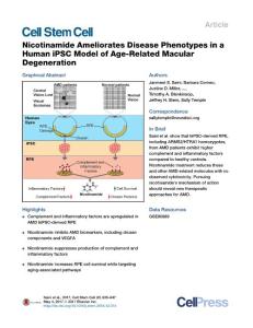 Cell Stem Cell-2017-Nicotinamide Ameliorates Disease Phenotypes in a Human iPSC Model of Age-Related Macular Degeneration