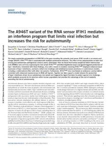 ni.3766-The A946T variant of the RNA sensor IFIH1 mediates an interferon program that limits viral infection but increases the risk for autoimmunity