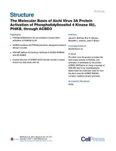 Structure_2017_The-Molecular-Basis-of-Aichi-Virus-3A-Protein-Activation-of-Phosphatidylinositol-4-Kinase-III-PI4KB-through-ACBD3