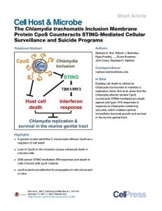 Cell-Host-Microbe_2017_The-Chlamydia-trachomatis-Inclusion-Membrane-Protein-CpoS-Counteracts-STING-Mediated-Cellular-Surveillance-and-Suicide-Programs