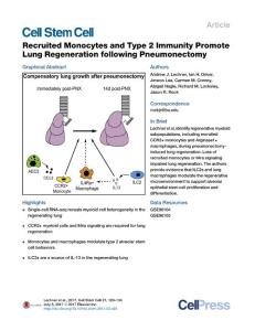 Cell Stem Cell-2017-Recruited Monocytes and Type 2 Immunity Promote Lung Regeneration following Pneumonectomy