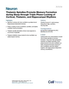 Neuron-2017-Thalamic Spindles Promote Memory Formation during Sleep through Triple Phase-Locking of Cortical, Thalamic, and Hippocampal Rhythms