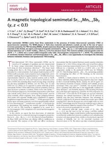 nmat4953-A magnetic topological semimetal Sr1−yMn1−zSb2 (y, z  0.1)