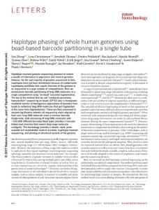 nbt.3897-Haplotype phasing of whole human genomes using bead-based barcode partitioning in a single tube