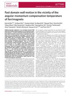 nmat4990-Fast domain wall motion in the vicinity of the angular momentum compensation temperature of ferrimagnets