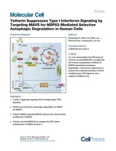 Molecular-Cell_2017_Tetherin-Suppresses-Type-I-Interferon-Signaling-by-Targeting-MAVS-for-NDP52-Mediated-Selective-Autophagic-Degradation-in-Human-Cel