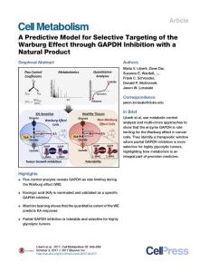 Cell Metabolism-2017-A Predictive Model for Selective Targeting of the Warburg Effect through GAPDH Inhibition with a Natural Product