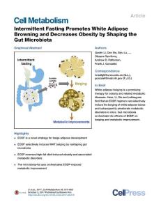 Cell Metabolism-2017-Intermittent Fasting Promotes White Adipose Browning and Decreases Obesity by Shaping the Gut Microbiota