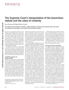 nbt.3977-The Supreme Court´s interpretation of the biosimilars statute and the value of certainty