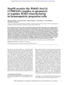 Genes Dev.-2017-Franks-Nup98 recruits the Wdr82–Set1A-COMPASS complex to promoters to regulate H3K4 trimethylation in hematopoietic progenitor cells