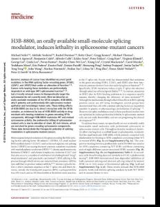 nm.4493-2018-H3B-8800, an orally available small-molecule splicing modulator, induces lethality in spliceosome-mutant cancers