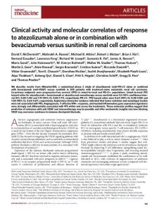 nm.2018-Clinical activity and molecular correlates of response to atezolizumab alone or in combination with bevacizumab versus sunitinib in renal cell carcinoma