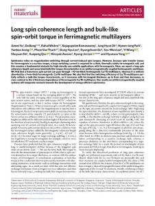 nmat.2018-Long spin coherence length and bulk-like spin–orbit torque in ferrimagnetic multilayers