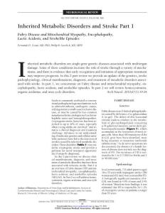 Inherited Metabolic Disorders and Stroke Part 1：Fabry Disease and Mitochondrial Myopathy, Encephalopathy, Lactic Acidosis, and Strokelike Episodes