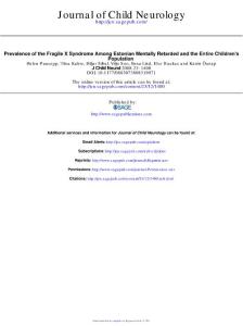 Prevalence of the Fragile X Syndrome Among Estonian Mentally Retarded and the Entire Children´s Population