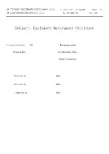 TPVFQ-SHEP-09(01) Equipment Management Procedure