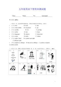 五年级英语下册期末测试题