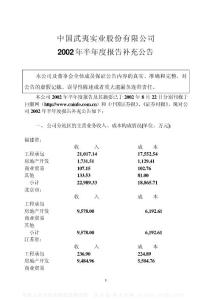 000797_中国武夷_中国武夷实业股份有限公司_2002年_半年度报告补充公告