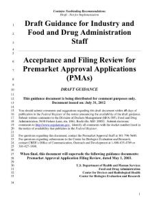 Draft Guidance for Industry and FDA Staff：Acceptance and Filing Review for Premarket Approval Applications (PMAs)[2012.07.31]