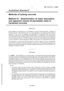 AS 1012.21-1999 混凝土试验方法 第21部分：硬化混凝土的水吸收和渗透空间表面体积的测量