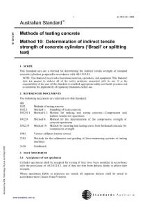 AS 1012.10-2000 混凝土试验方法 第10部分：筒柱混凝土的间接抗拉强度测定(或裂隙实验)