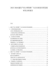 2025-2030通信产业G网络推广与行业垂直应用发展研究分析报告